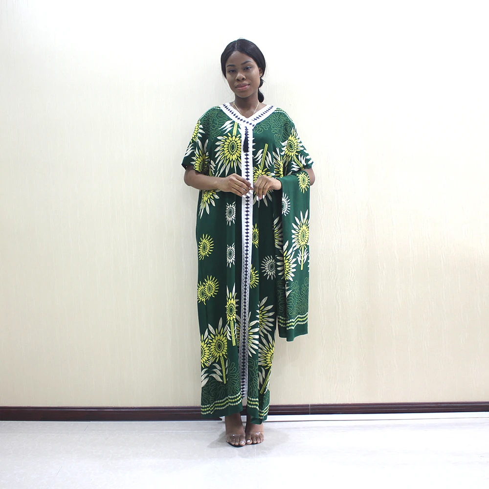 Dashikiage Новое поступление модные африканские Дашики цветочный принт черный Чистый хлопок Аппликации Элегантные африканские женские платья