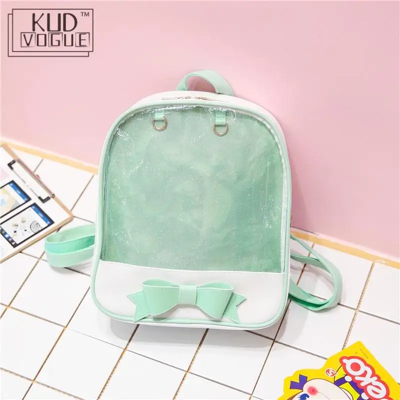 Прозрачный женский рюкзак с милым бантом желейные сумки для школы мини розовые