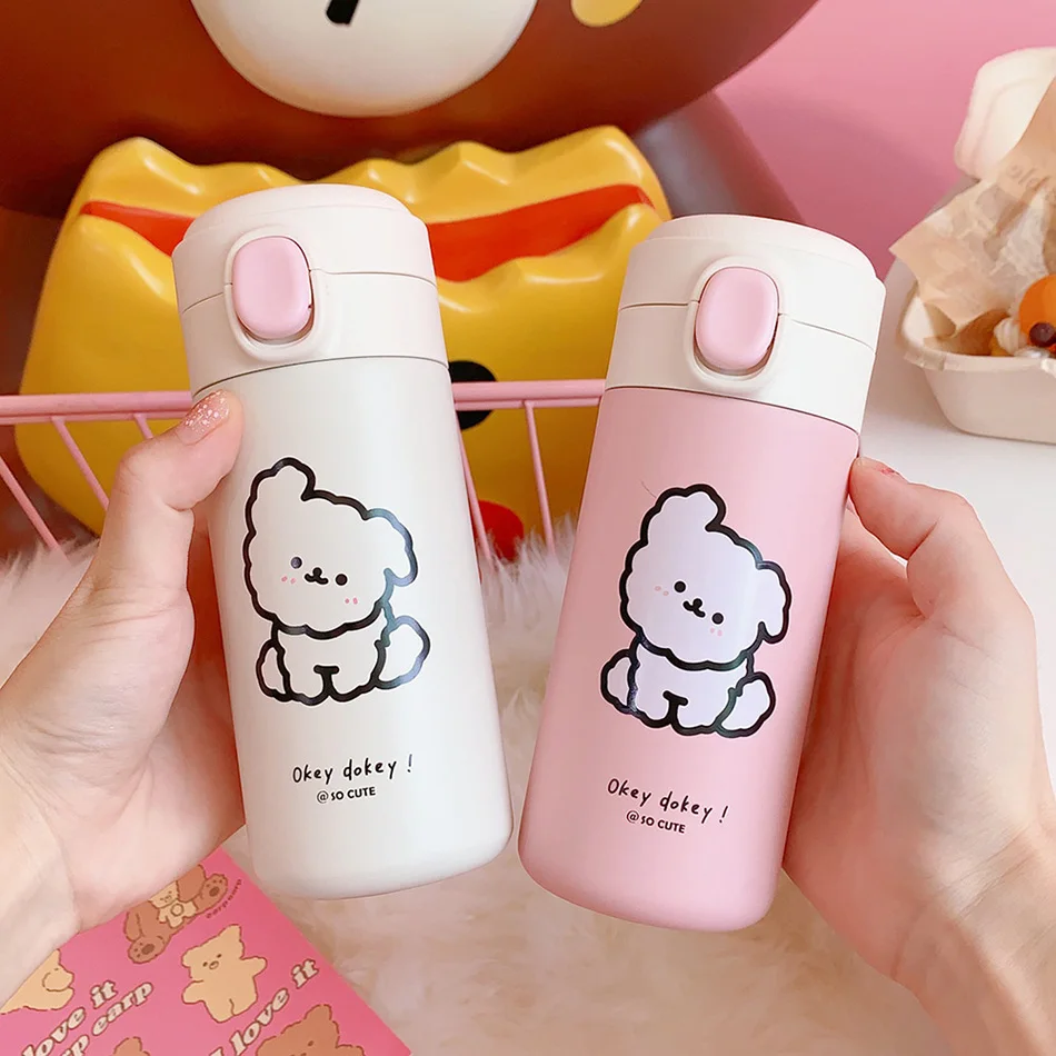 

Ins Cute Puppy Vacuum Flask Stainless Steel Thermos Travel Mug Student Portable Bullet Cover Korean Hot Drinks Girl Water Bottle