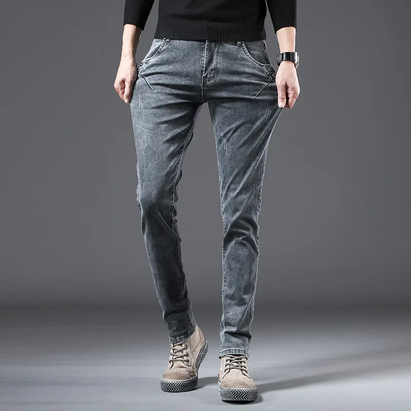 Осенние мужские обтягивающие джинсы Тонкие штаны тонкие Стрейчевые брюки плюс