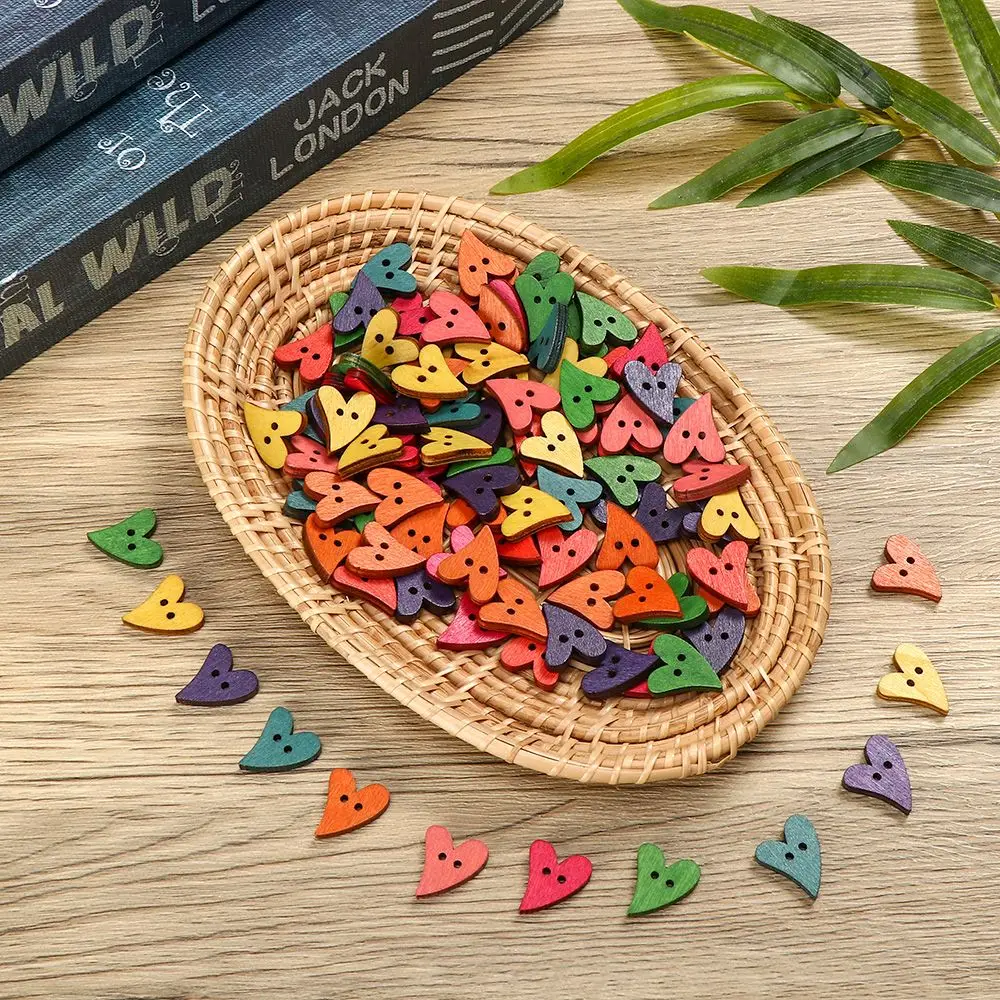 

Ornament Sewing Supplies DIY Accessories Cute Peach Shape Wooden Heart Buttons Wood Slices Two Holes Botton