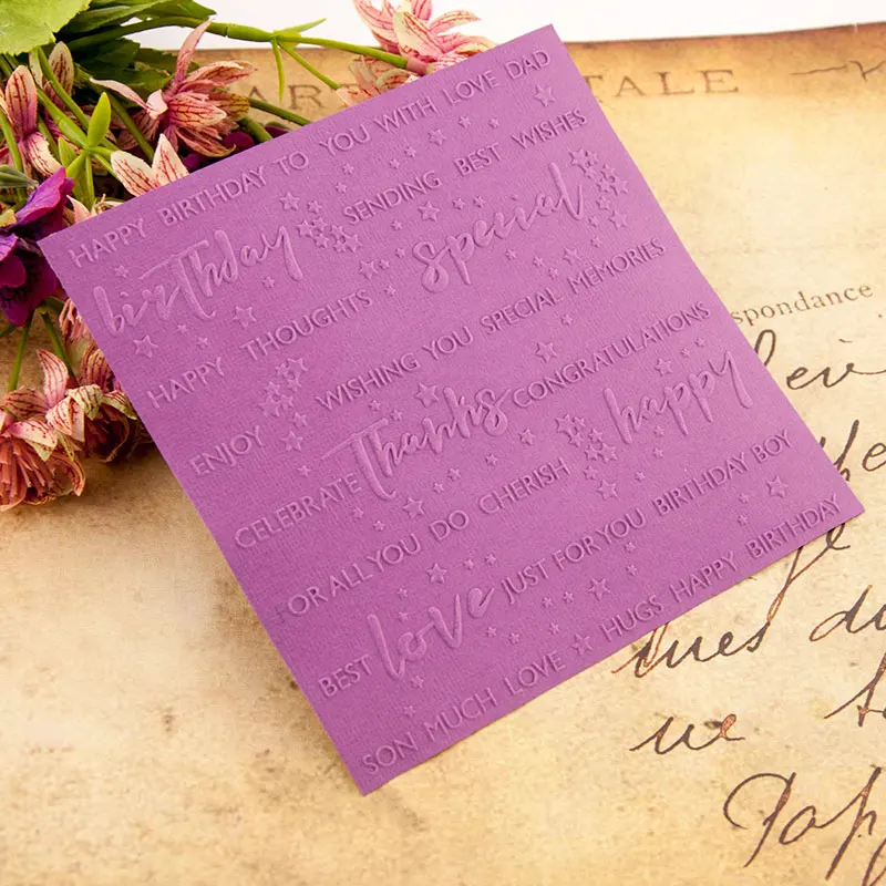 

Birthday Greetings DIY Plastic Bump Embossing Template Craft Making Scrapbook Card Photo Album Decoration Embossed Printing Clip