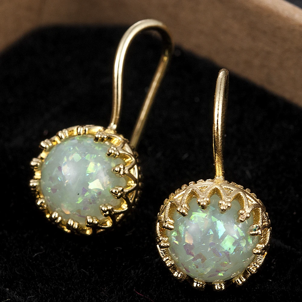 Модные Винтажные женские серьги с зеленым огненным опалом круглые капли