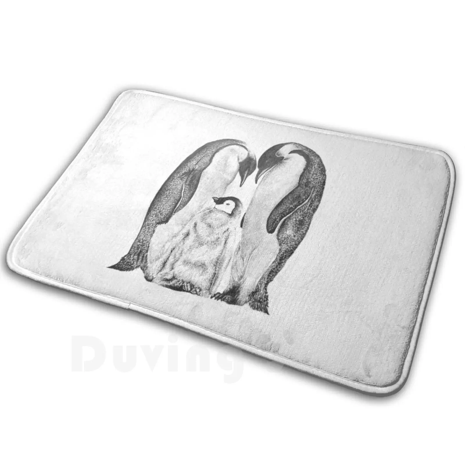 Graphite Drawing Mat Rug Carpet Anti-slip Floor Mats Bedroom Penguins Pencil Animal Black White
