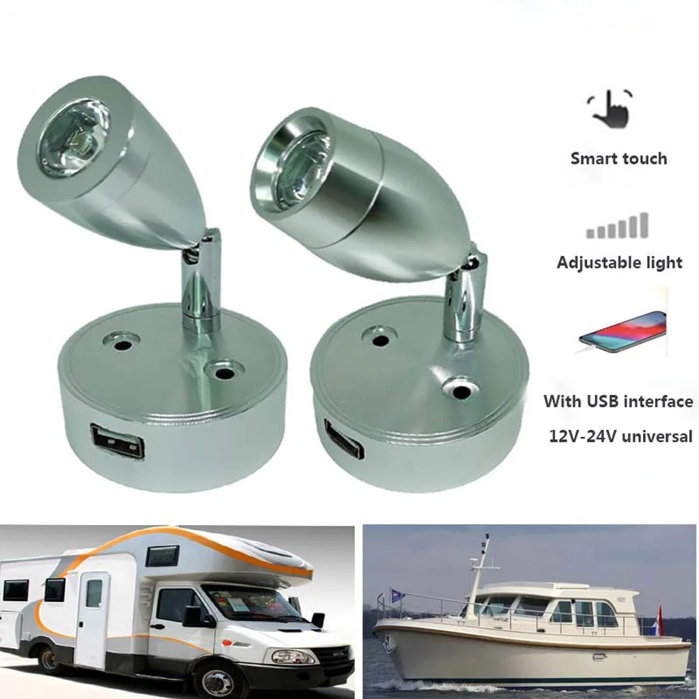 

DWT LED Smart Touch Dimmable RV Wall Lamp With USB Interface Bedside Reading Light Boat Yachts Camper Caravan Interior lighting