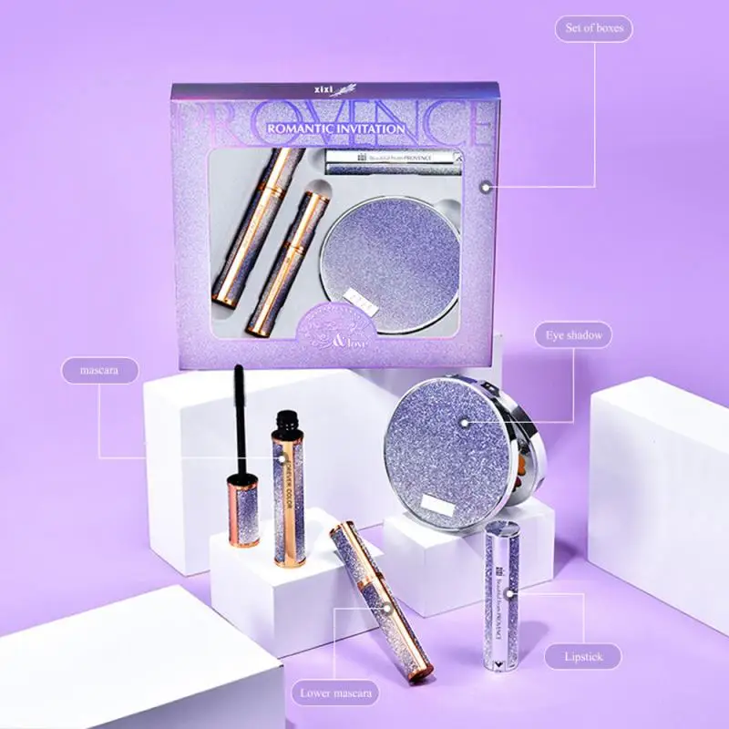 

4D Silk Fiber Eyelash Mascara Matte Lipstick set Makeup 4pcs Makeup Sets Eyeshadow Palette Beauty Makeup