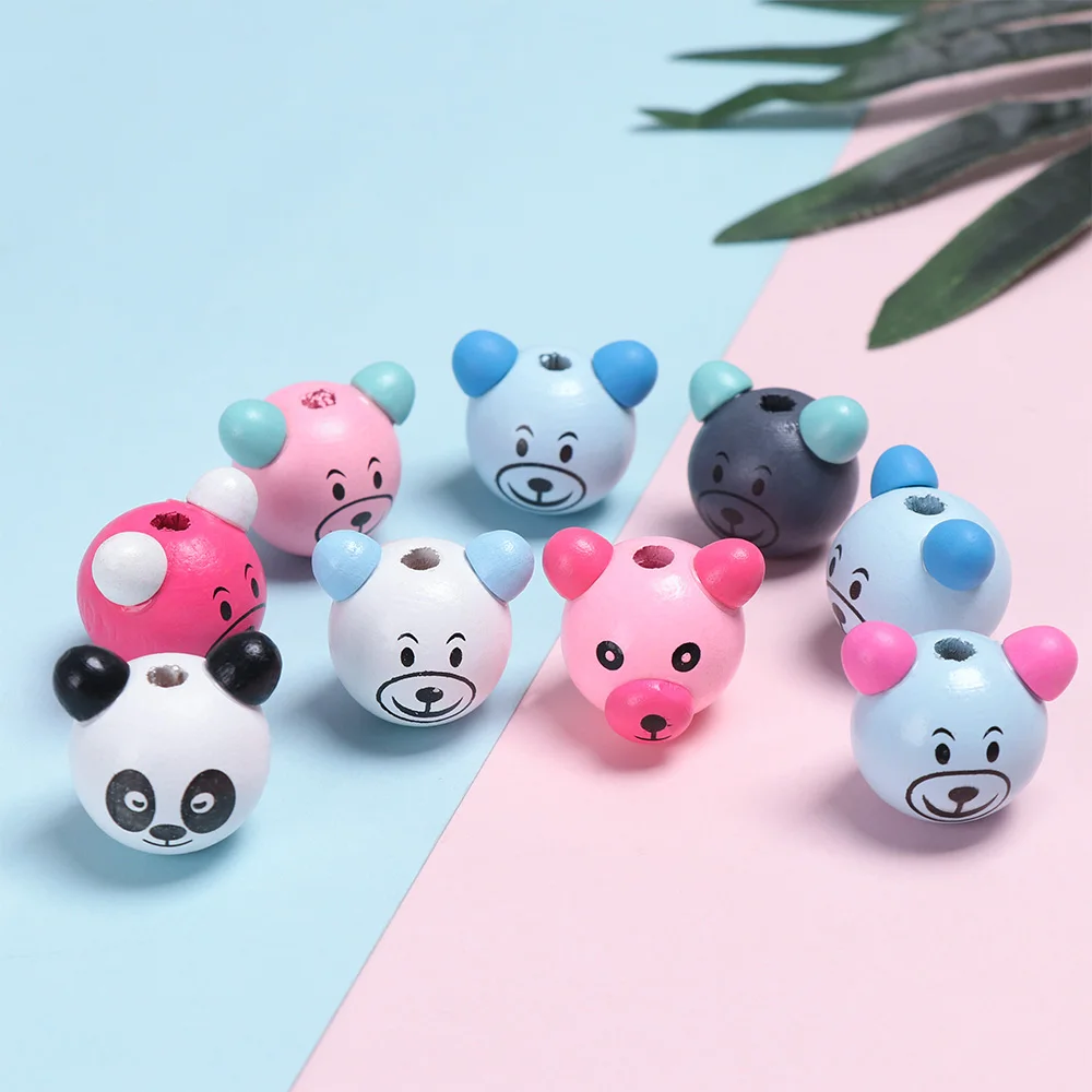 5 шт. Детские объемные бусины в виде мишки из мультфильма деревянные со смайликом