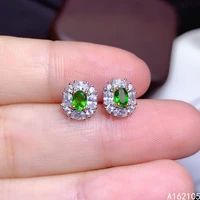 fine jewelry 925 pure silver chinese style natural diopside girl luxury classic oval gemstone earrings ear stud marry party