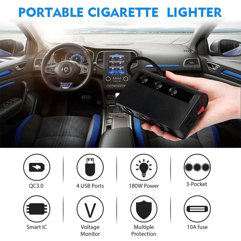 Quick Charge 3.0 Cigarette Lighter Splitter 12V - 24V 3 Socket 180W ON-OFF DC Power Adapter Car 4 Port USB Charger | Автомобили и
