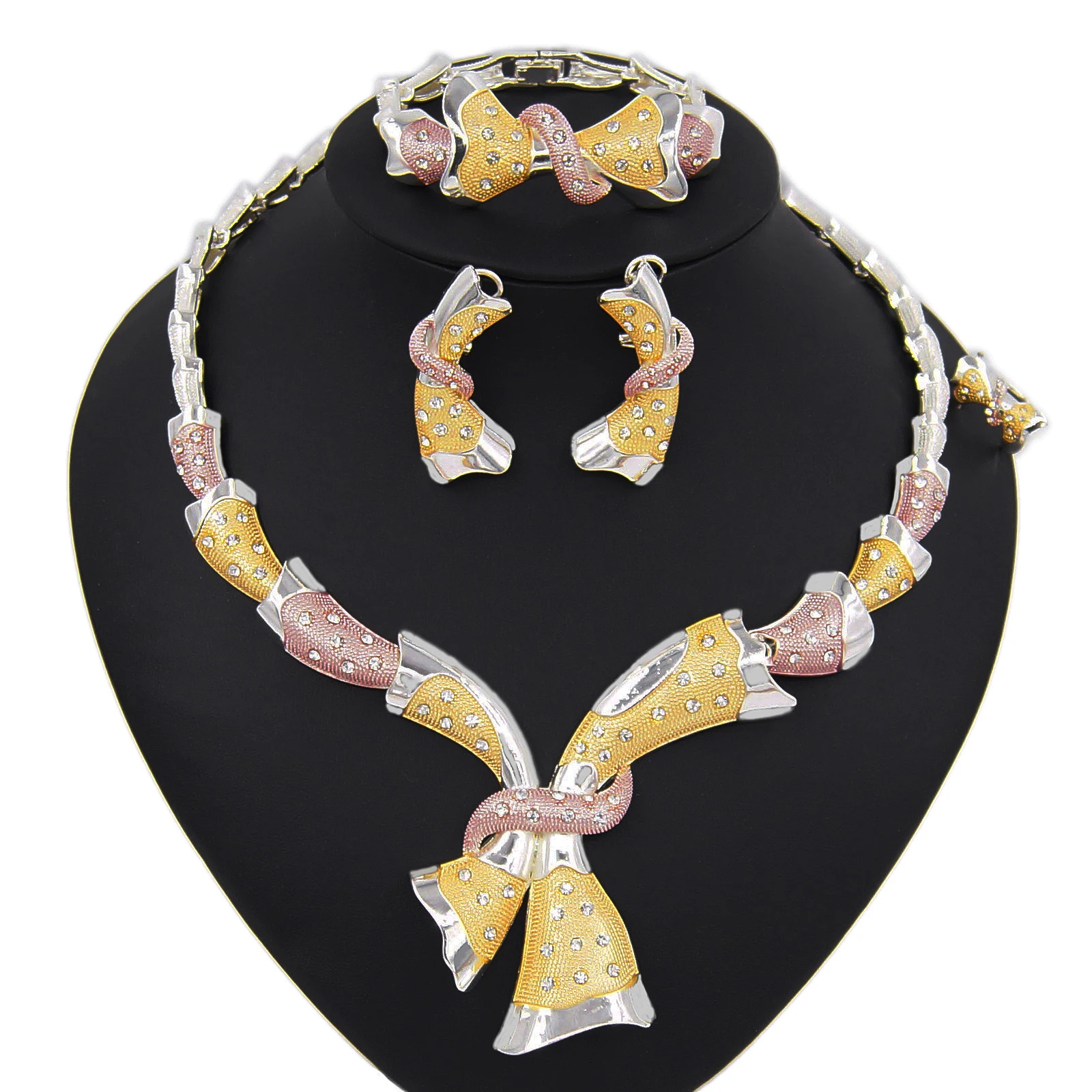 Ювелирные наборы Yulaili из Дубая для женщин, трехцветное ожерелье, серьги, браслет, кольцо, африканские нигерийские Свадебные украшения для не...
