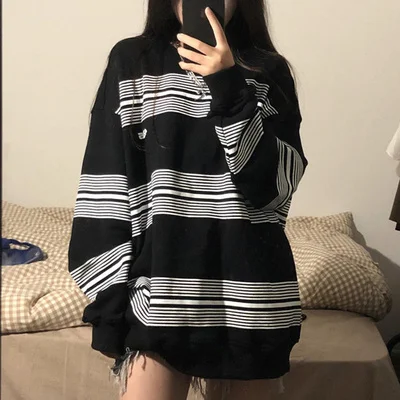 

Autumn Thin Sweater Women's Striped Mid-length Loose