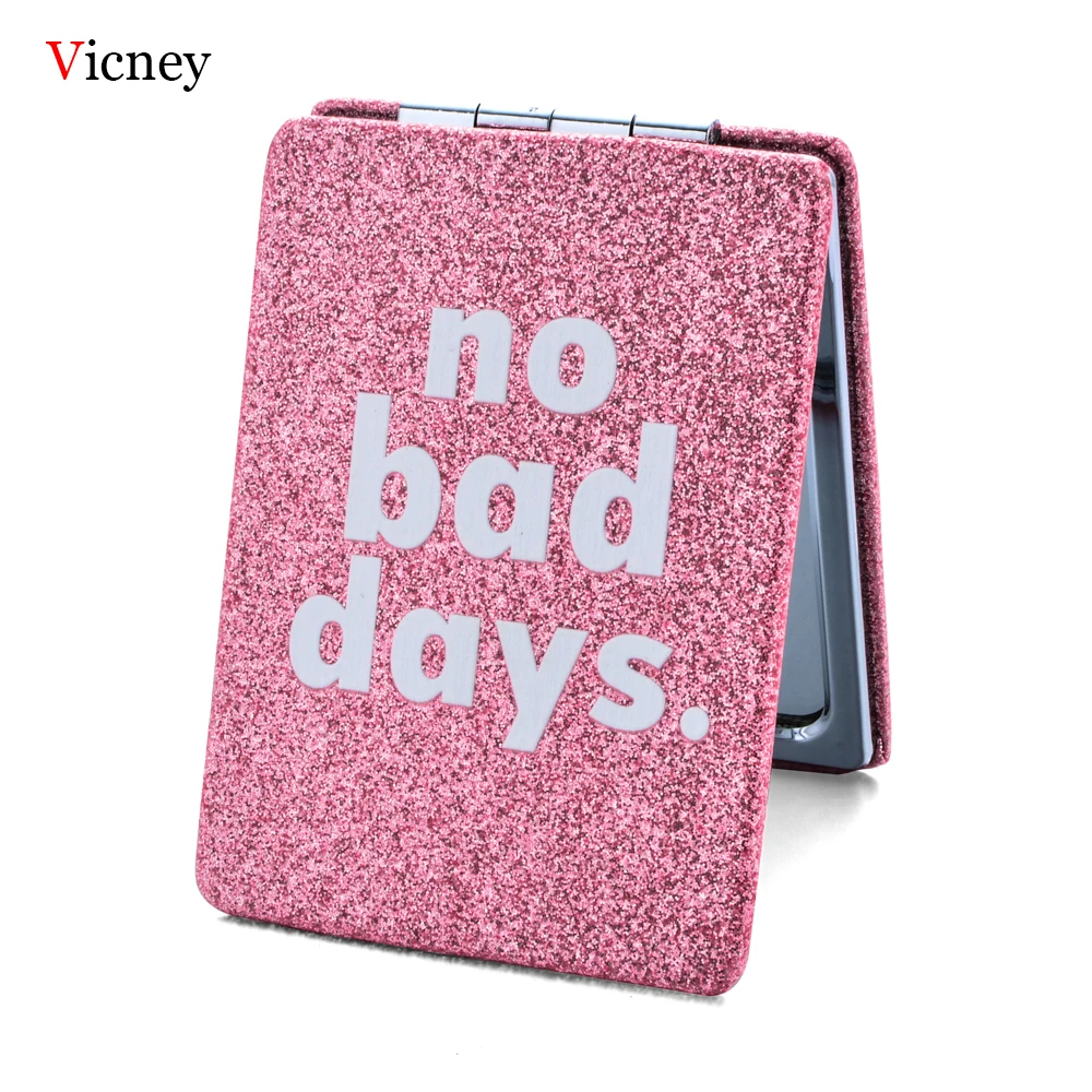 Розовое портативное квадратное зеркало женское двухстороннее мини компактное