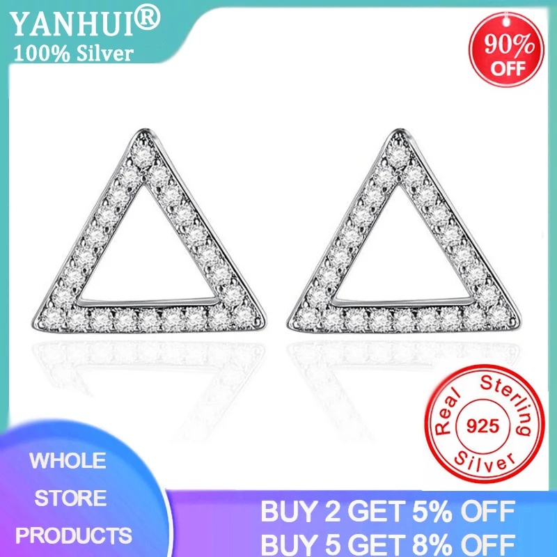 

YANHUI 925 Sterling Silver Earrings Women Personality Triangle Stud Earrings Korean Fashion Jewelry Geometric Earing Girl Gift