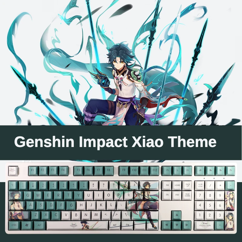 

Genshin Impact xiao theme keycap gaming keyboard cap pbt material original height 108 keys mechanical keyboard cap