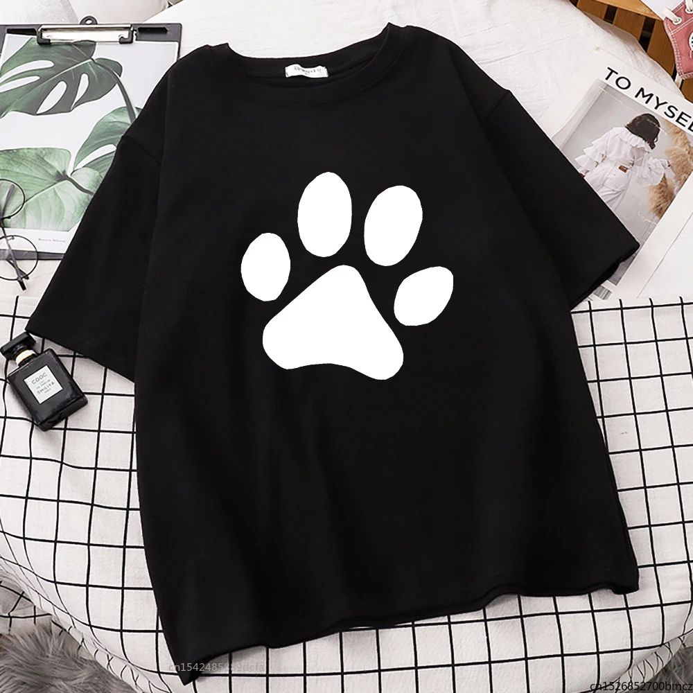 

White Puppy Paw Print T-Shirt Simplicity Fit T-Shirts Cool Creativity High Quality Streetwear