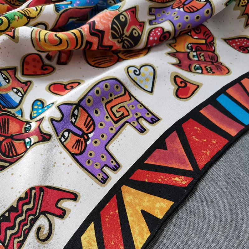 100% шелк тутового шелкопряда квадратные шарфы для женщин с рисунком кота шелковый