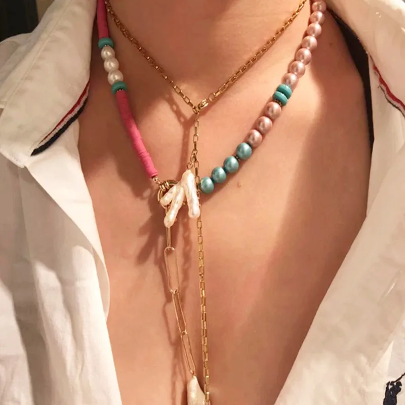 Женское ожерелье с подвеской из натурального камня жемчугом чокер роскошная