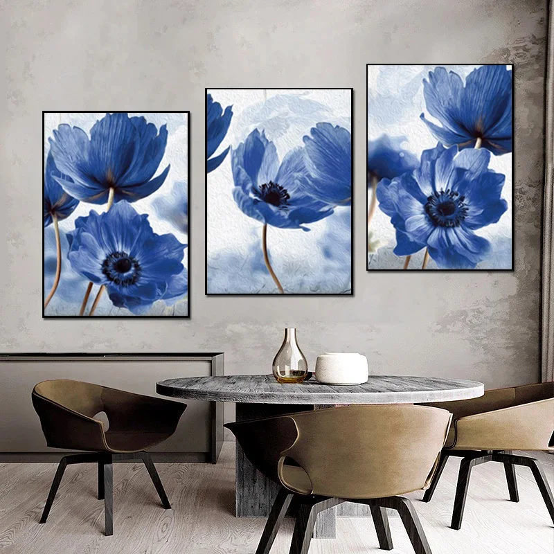 

Abstract Blue Flowers Canvas Painting Modern Style Beautiful Poster and Print Nordic Wall Art Picture for Living Room Home Decor