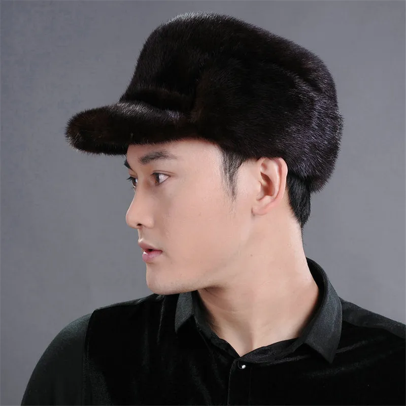 Новая осенне зимняя мужская шапка из норкового меха с плоским верхом теплая