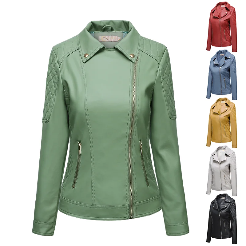 

Winter fashion Women's Y2k Zipper Artificial Leather Jacket Lapel Long Sleeve Short Coat PU Motorcycle Clothing Slim Jacket