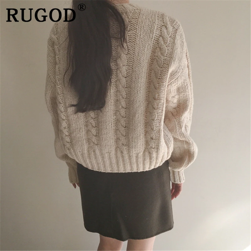 RUGOD элегантный вязаный женский кардиган корейский стиль круглый воротник витая