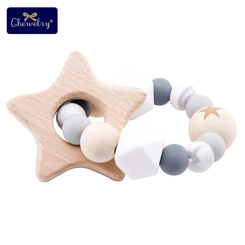 Star Bracelet Деревянный Прорезыватель для зубов, Детская соска, клипса, цепь, 1 шт., бук, звезда, деревянный геометрический крючок, бисер, держатель для соски, пустышка, клипса для детей, Let's Make - Цвет: Star Bracelet