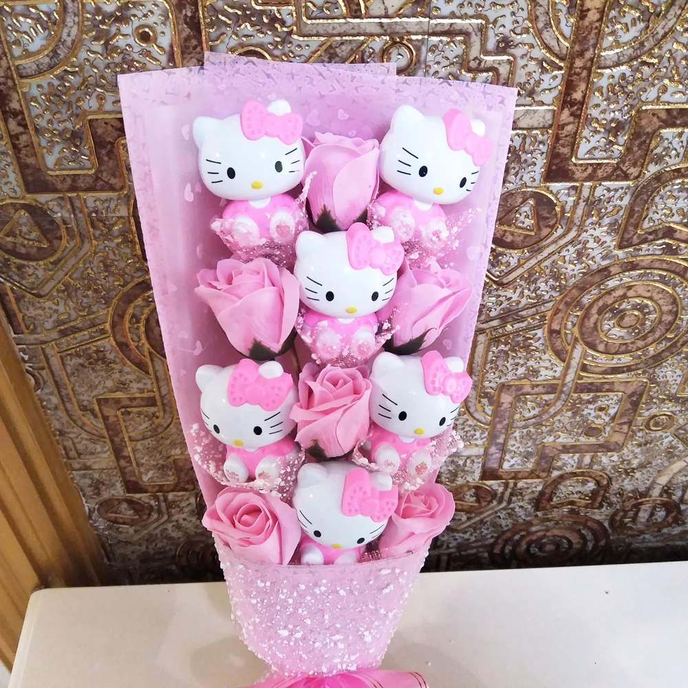 

Cartoon cat Soap flower bouquet for birthday valentine girl friend gift