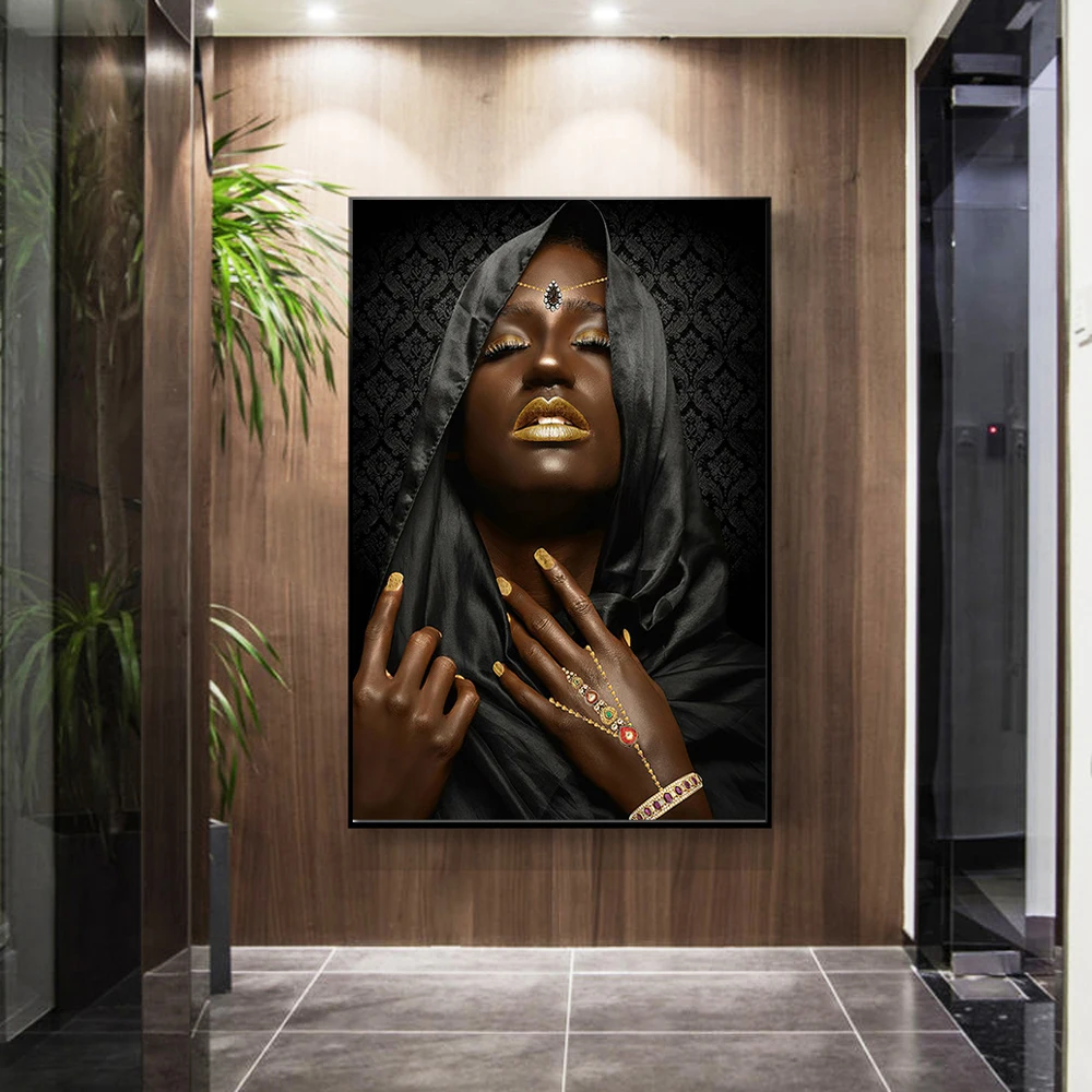 

Modern Art Mural African Black Women Poster Wall Art Canvas Painting Living Room Home Decor(No Frame)