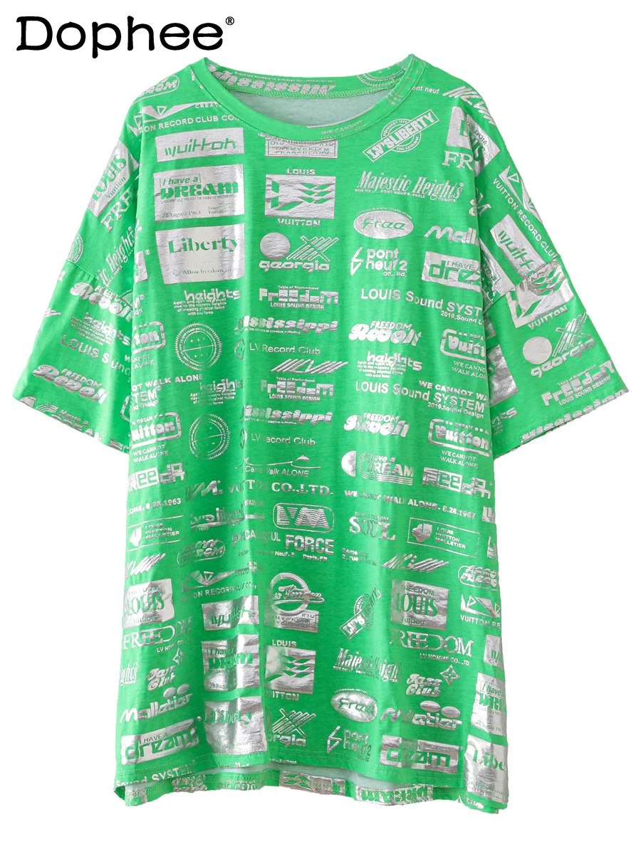 

Футболка для женщин средней Длина с буквенным принтом, футболка с короткими рукавами для девочек свободные Ins Европейская мода футболка раз...