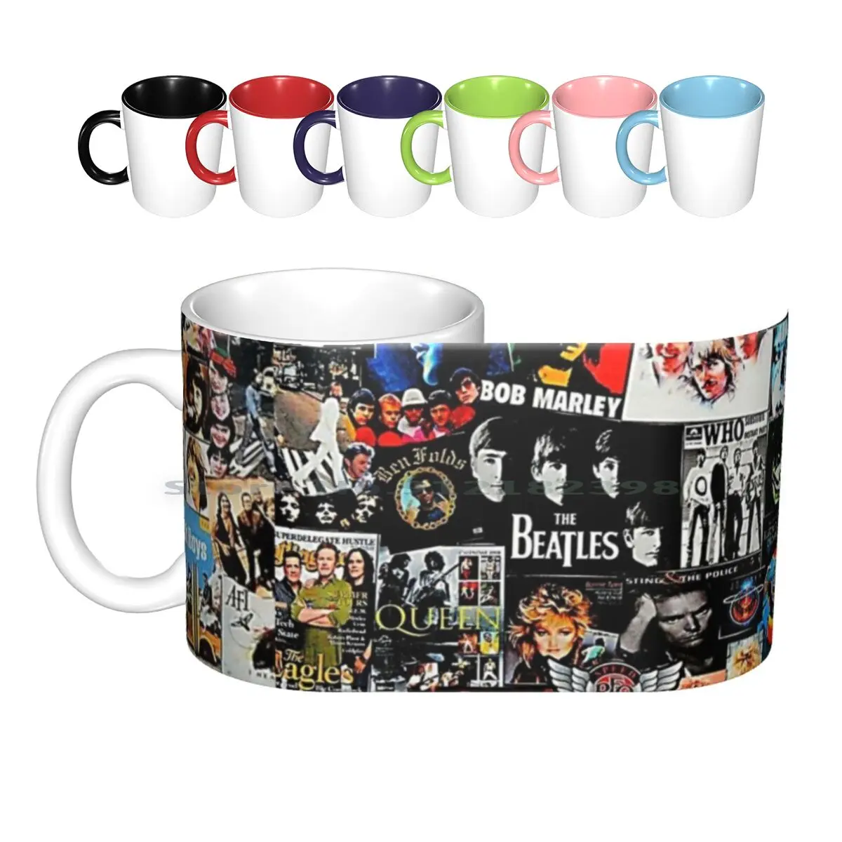 

Rock Collage Ceramic Mugs Coffee Cups Milk Tea Mug Collage Music Bands Guitar And Roll Vintage Albums Classic Classic Legends