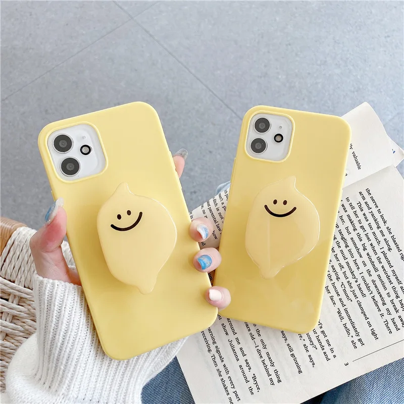 

INS Korea Cute Fruit lemon egg Smiley Bracket Soft phone Case For iphone 7 8 Puls X XR XS 11 12 pro Max Protection Back Cover