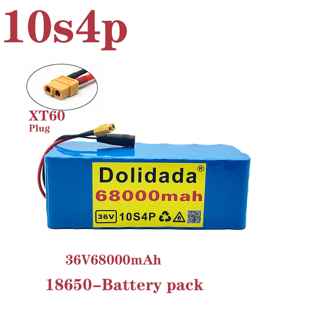 

Аккумулятор большой емкости 2021, 36 В, 10s4p, 68 А · ч, 1000 Вт, литиевый аккумулятор 18650, электрический велосипед, скутер с разъемом BMS XT60
