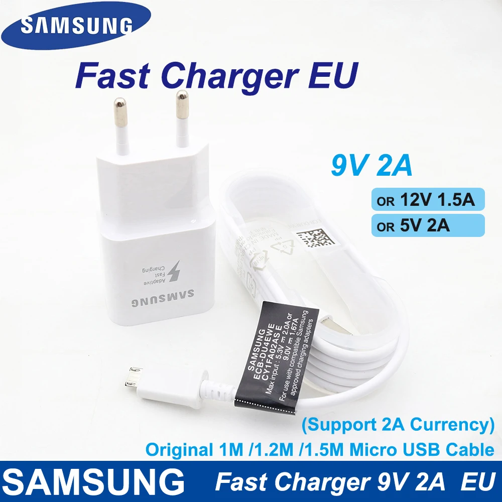 Для samsung быстрое зарядное устройство EU 9V2A настенный адаптер Зарядка Micro USB кабель