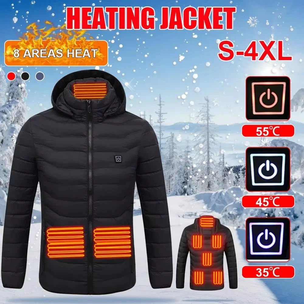 

Men Winter USB Heating Jackets Smart Thermostat women Warm Hooded Heated Clothing Fever 8 places cotton-padded jacket