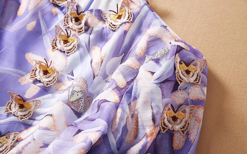 

European and American women's wear 2020 winter new style Long-sleeved butterfly embroidery Printed fashionable dress