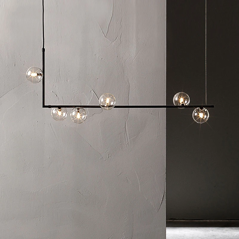 

Nordic Minimalist Design Glass Ball Chandelier Creative Art Molecule Loft Hall Living Room Restaurant Table Long Light Fixtures