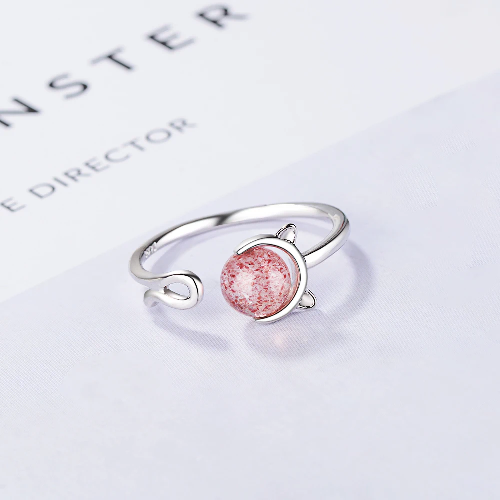 

NEHZY 925 Sterling Silver New Woman Fashion Jewelry High Quality Pink Agate Kitten Simple Ring Size Adjustable Ring