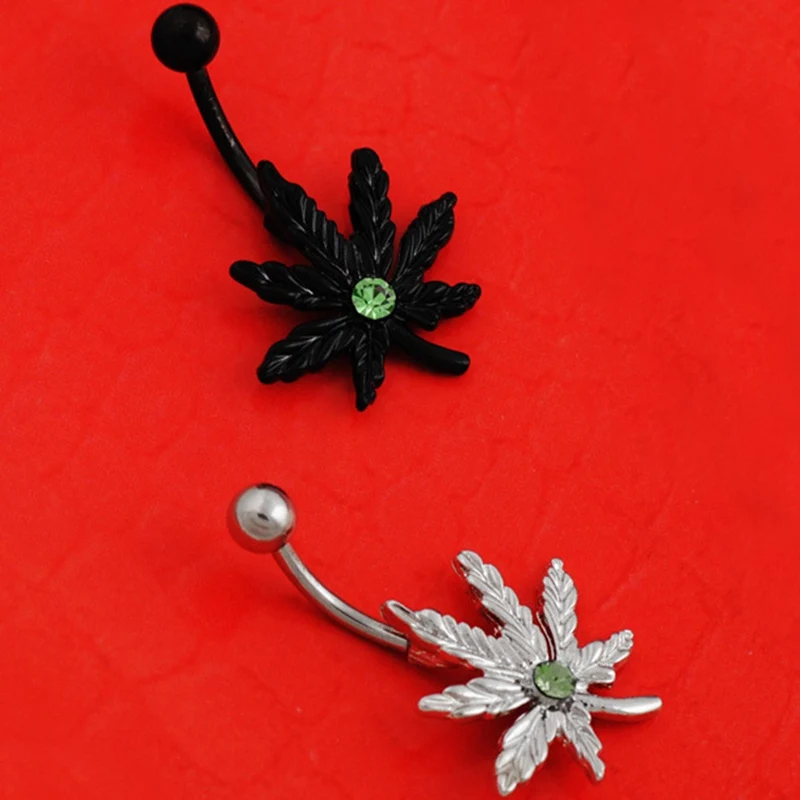 Maple Leaf Belly Navel Ring Button Body Piercing Jewelry Bar Stainless Steel Rings Earrings In |