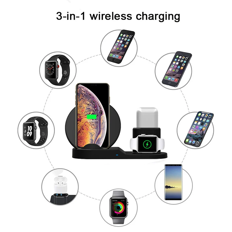 Новинка 3 в 1 Быстрое беспроводное зарядное устройство для Apple Watch 4 3 2 1 Airpods QI Беспроводное зарядное устройство док-станция для iPhone XR XS MAX Быстрая зарядка