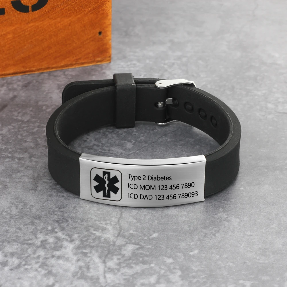 Персонализированные силиконовые регулируемые медицинские браслеты с