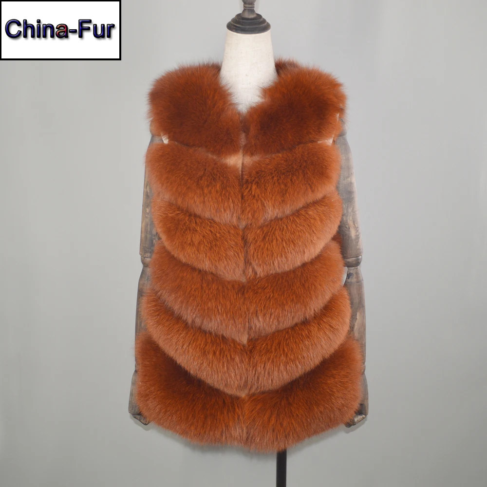 Вечерние Новый раскошный Чехол-из натурального меха лисы жилет для женщин