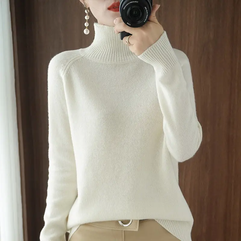 

Women 2021 Autumn Winter New Fashion Pullover Sweater Tops Female Loose Solid Color Tops Ladies Warm Knitted Bottoming Tops Q335