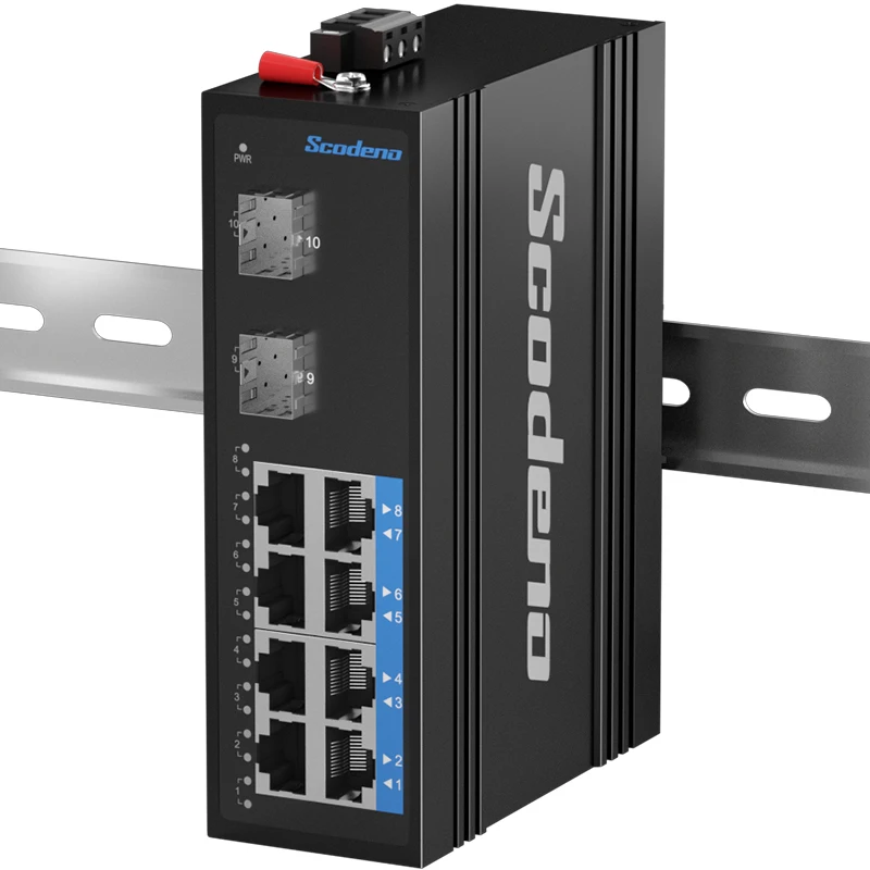Industrial 8-Port 10/100/1000Mbps + 2-Port Gigabit SFP Slots Unmanaged DIN-Rail IP40 Standard IEEE802.3af/at PoE Ethernet Switch