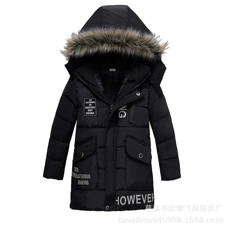 

Warm Winter Baby Boy Down Coat Kids 4-8year Fashion Cute Thick Black Blue Long Sleeve Plush