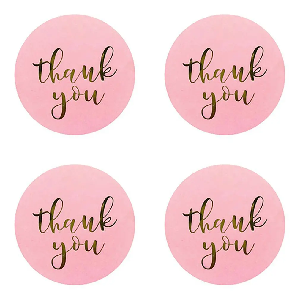 

500pcs laser thank you stickers for gift package sealing pink and black labels sticker round adhesive stationery sticker