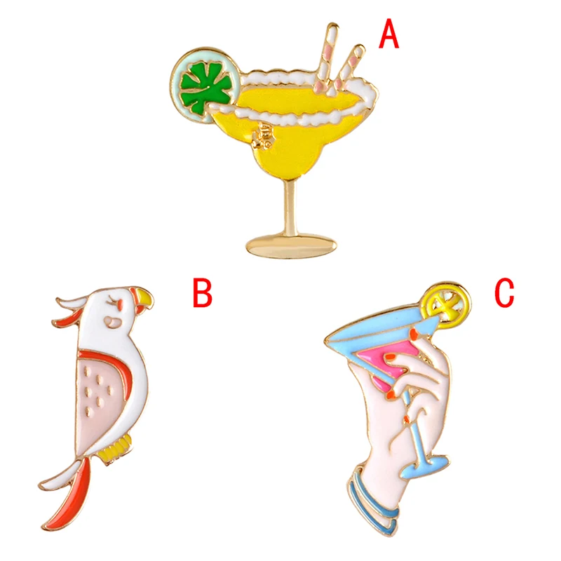

1 pcs Cute Colorful Parrot Birds Summer Drink Cocktail Metal Brooch Pins Badges Enamel Pin For Girl Women