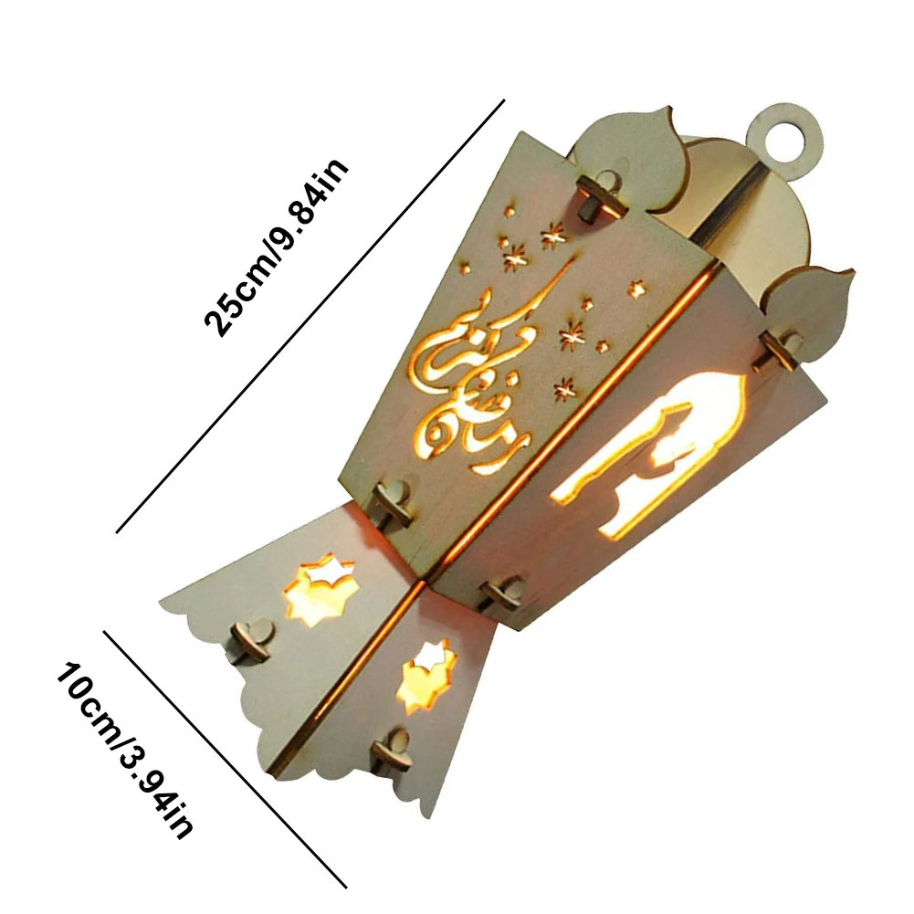 

Muslim Festival Light Eid Mubarak LED Light Ramadan Lantern Islam Lamp Wooden Battery Powered Ornament Decoration For Home Party