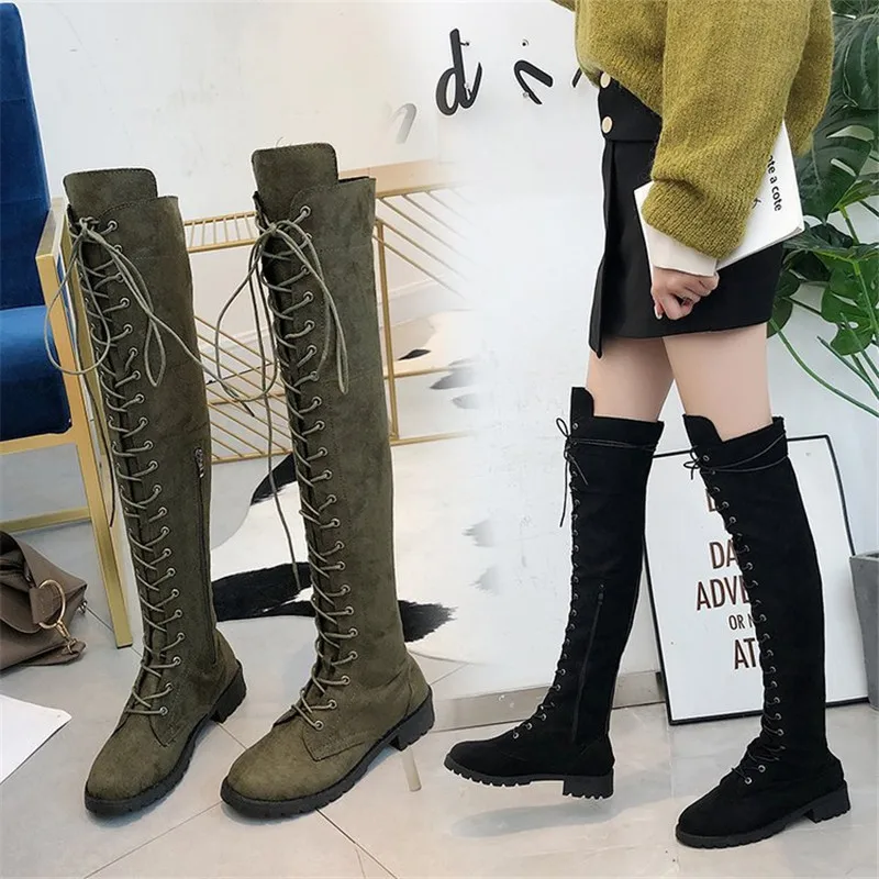 

Big Size Winter Boots Women Knee High Long Boots Lace-up Vintage Suede Long Fashion Boots Botas De Mujer 2020 Nuevas
