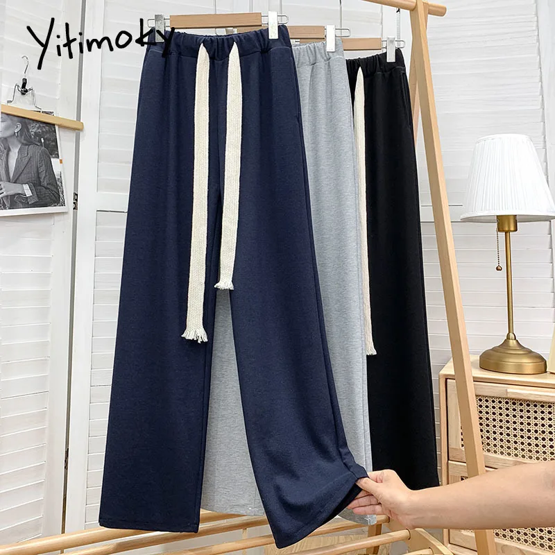 

Прямые штаны Yitimoky для женщин, одежда для бега, винтажная уличная одежда, спортивные штаны на шнуровке, брюки-султанки, повседневные весенние...