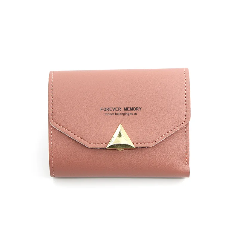 

2021 New Fresh Art Triangle Metal Solid Color Simple Fashion Multi-functional Women's Short Wallet Zero Wallet Cardholder